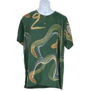 Batik MD Yessy Indonesian Shirt Abstract Print Short Sleeve Green‎ One Size